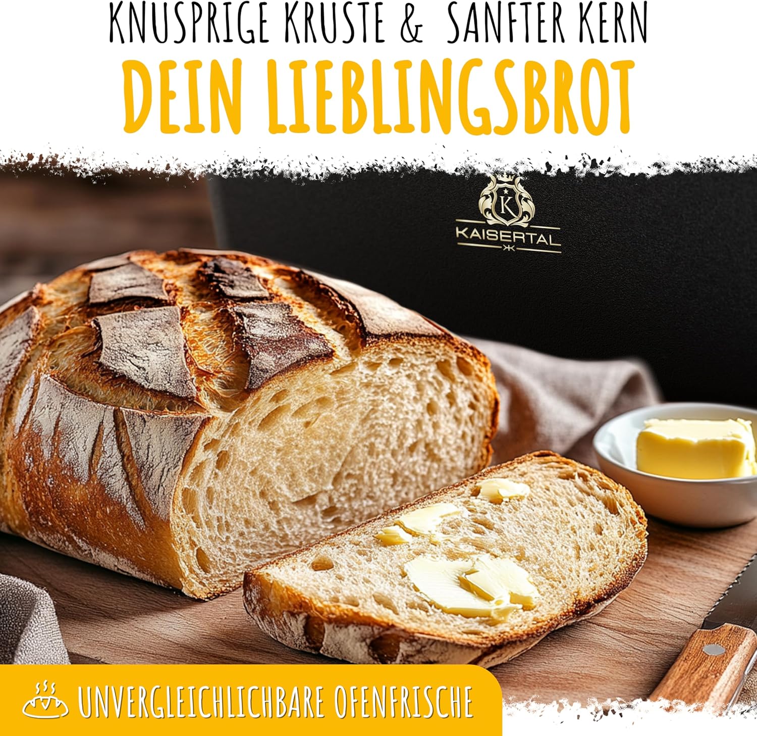 KAISERTAL Gusseisen Brotbackform mit Deckel 28cm - inkl. Gärkorb von KAISERTAL