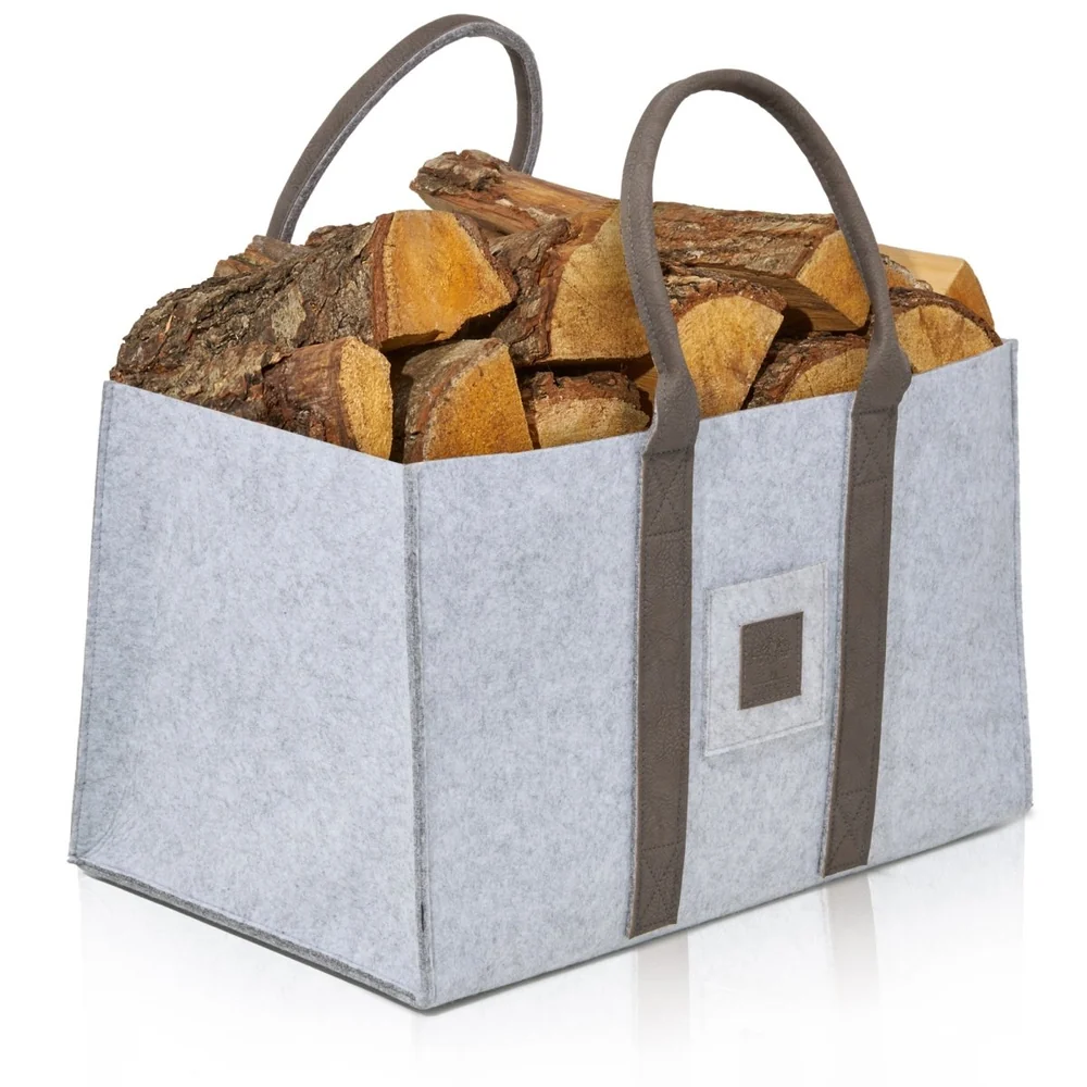 OAKAGE Holzkorb Filzshopper aus recyceltem Filz 50 x 33 x 30 cm in Hellgrau