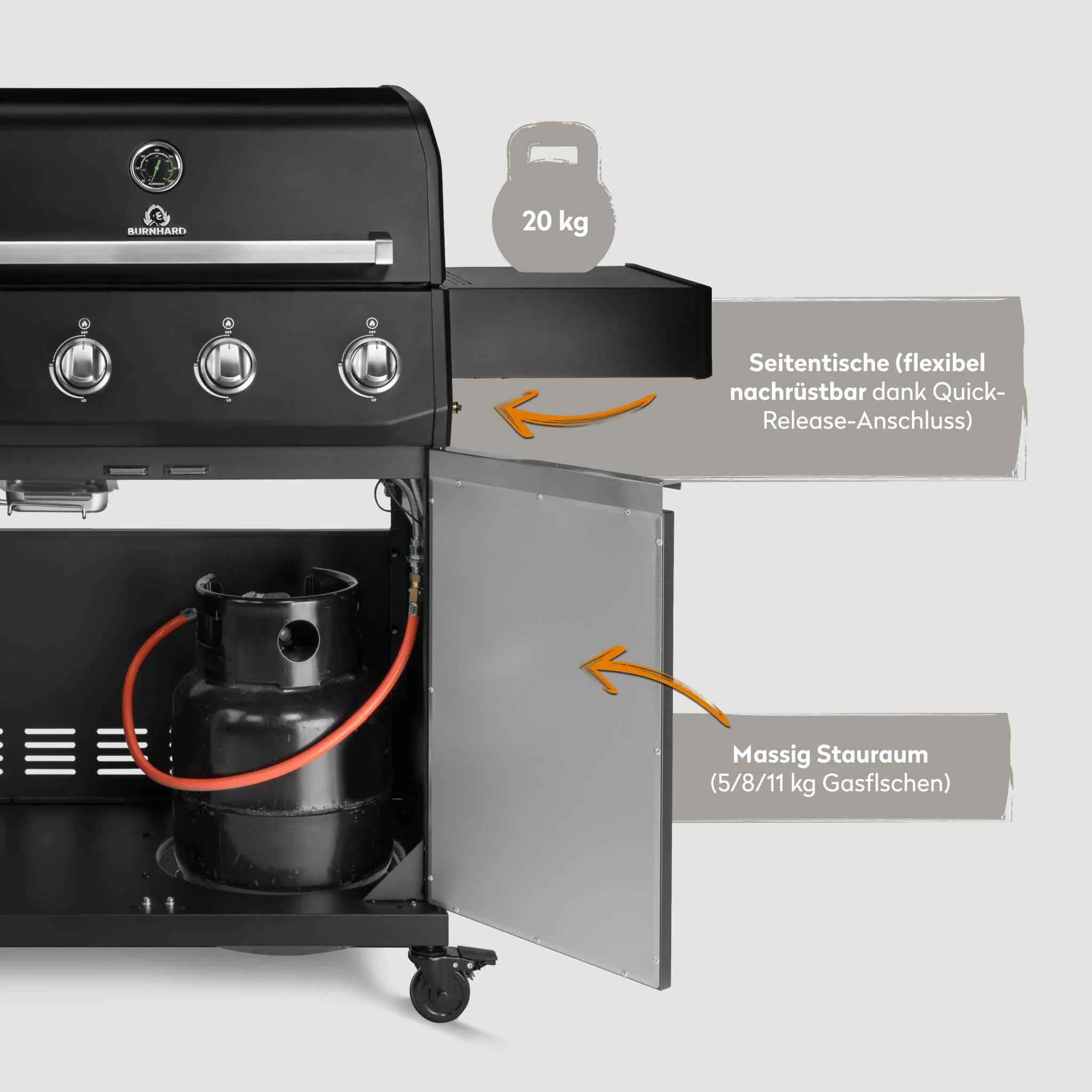 BURNHARD Big FRED Base Gasgrill 4 Brenner Series 4 Black Edition mit Gusseisen Grillrost Große Grillfläche starke Leistung 15 kW von BURNHARD