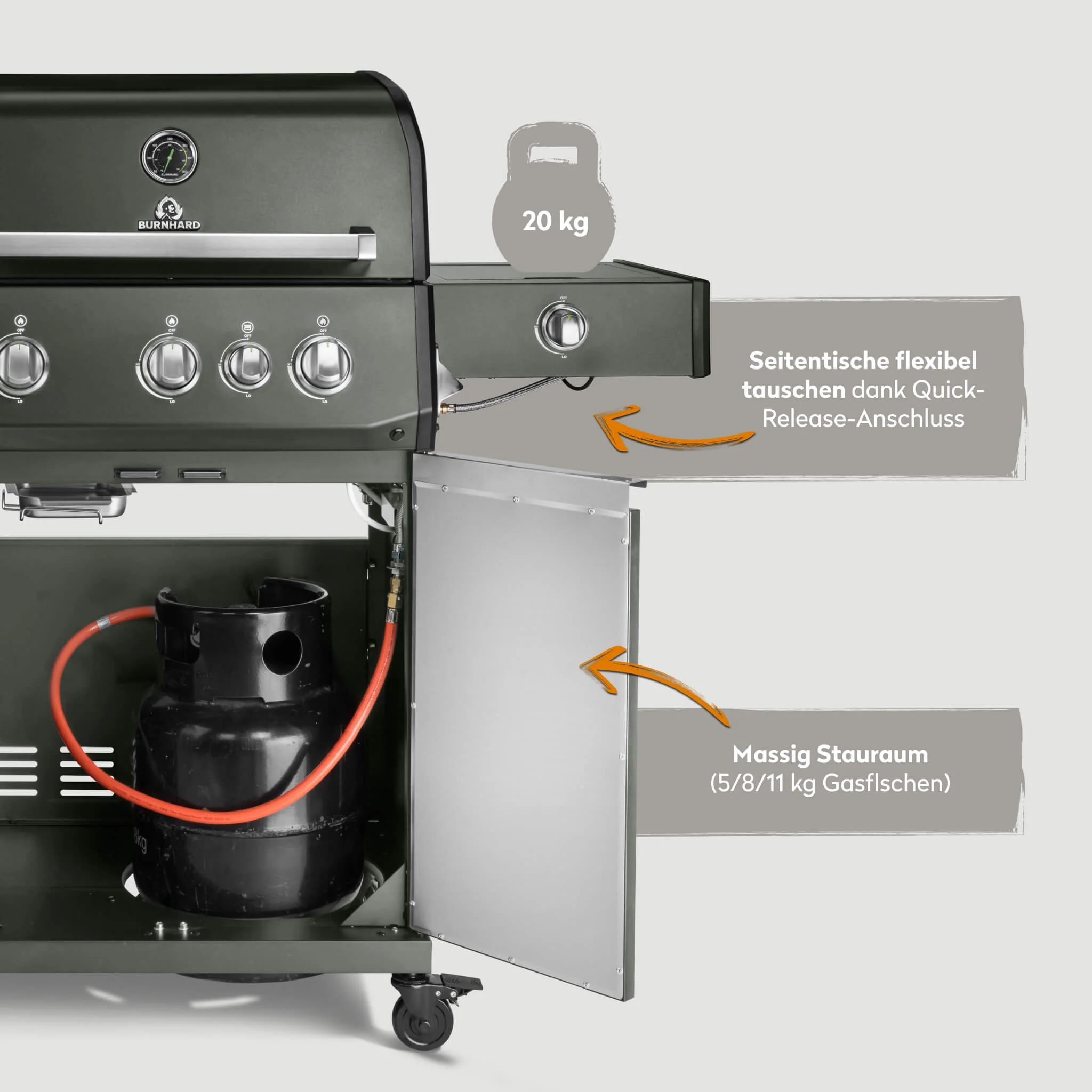 BURNHARD FRED Deluxe Gasgrill 3 Brenner Series 4 Green Edition mit Gusseisenrost Maximale BBQ Power modern nachhaltig von BURNHARD