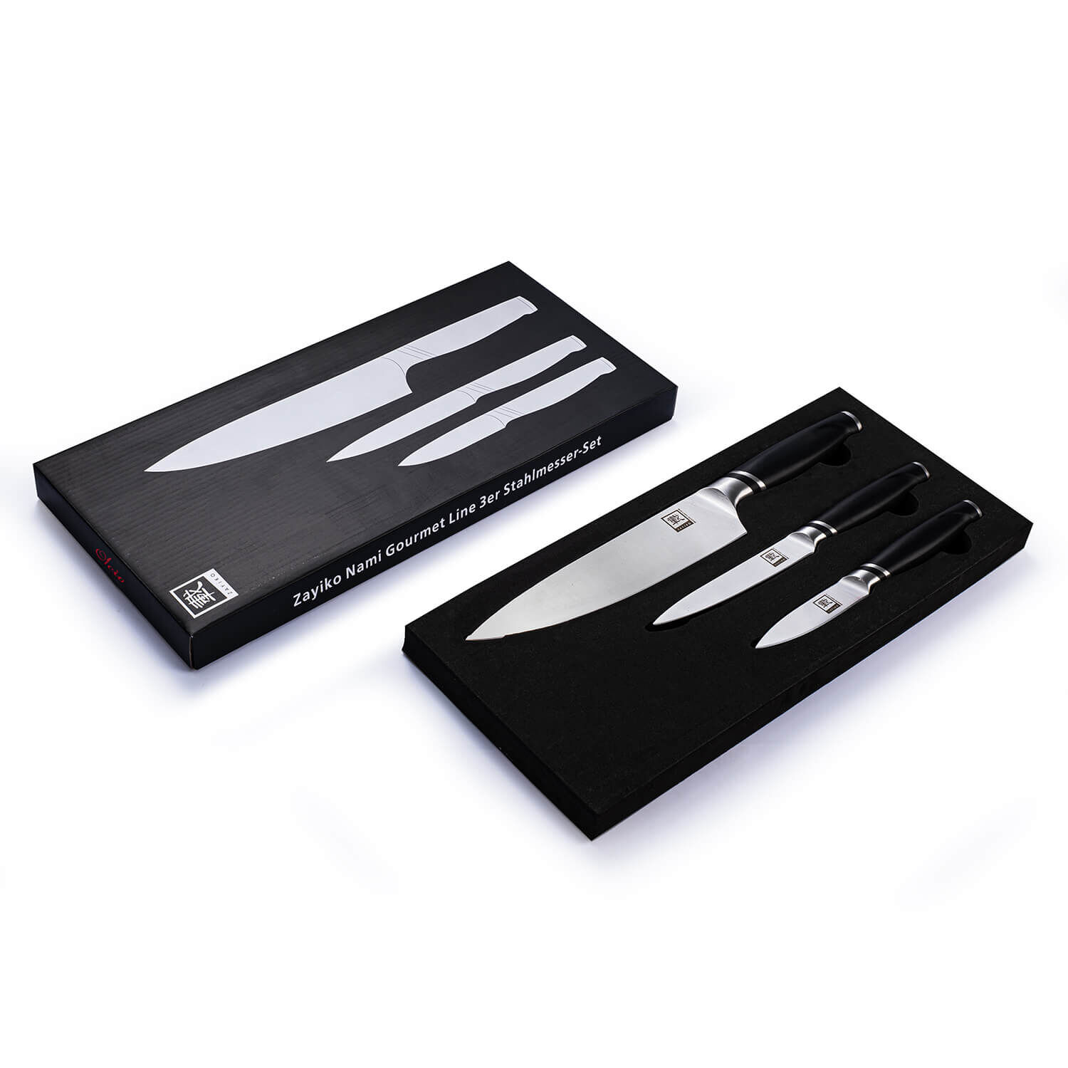 Zayiko NAMI Serie 3er Messer-Set 8,50 cm - 20,00 cm | Deutscher Edelstahl | Ergonomischer ABS Griff