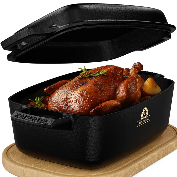 KAISERTAL Gusseisen Bräter 32 cm mit Deckel 10 Liter - Eingebrannt von KAISERTAL