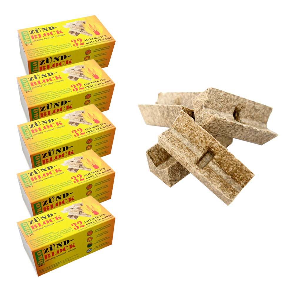 160x Zündblock Feueranzünder für Grill & Kamin ~ Umweltfreundlich aus recyceltem Altpapier und Wachs von Till
