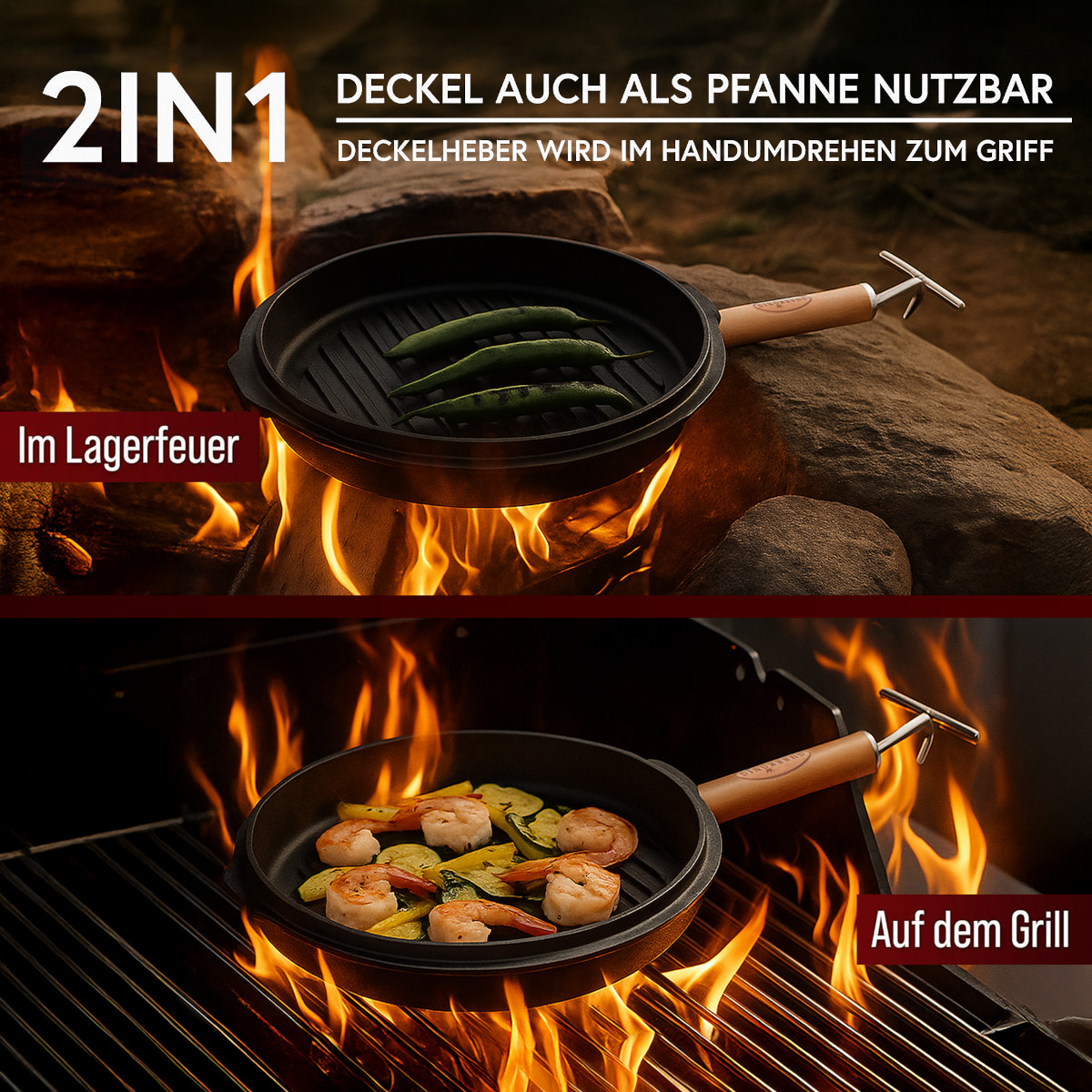 GUSSKÖNIG 9 Liter Dutch Oven Set ohne Füße mit 2in1 Deckelheber von GUSSKÖNIG