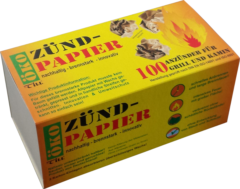 100x Zündpapier Feueranzünder für Grill & Kamin ~ Umweltfreundlich aus recyceltem Altpapier und Wach