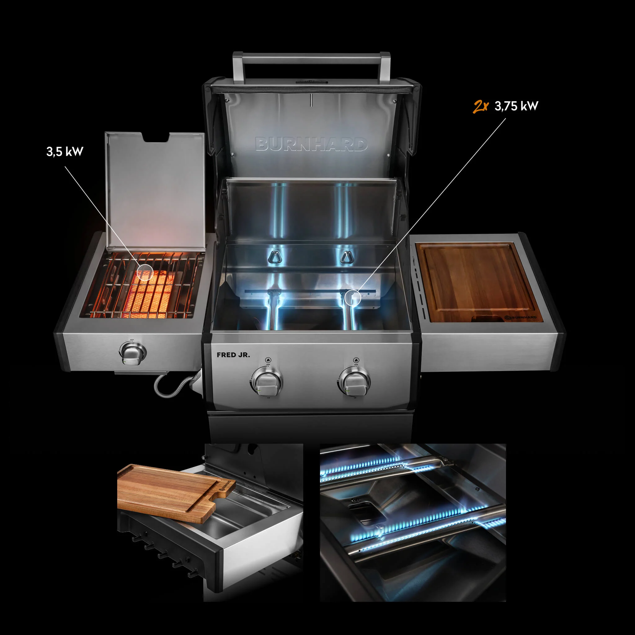 BURNHARD FRED Jr. Deluxe Series 4 Edelstahl Edition Gasgrill 2 Brenner Kompakt kraftvoll langlebig von BURNHARD