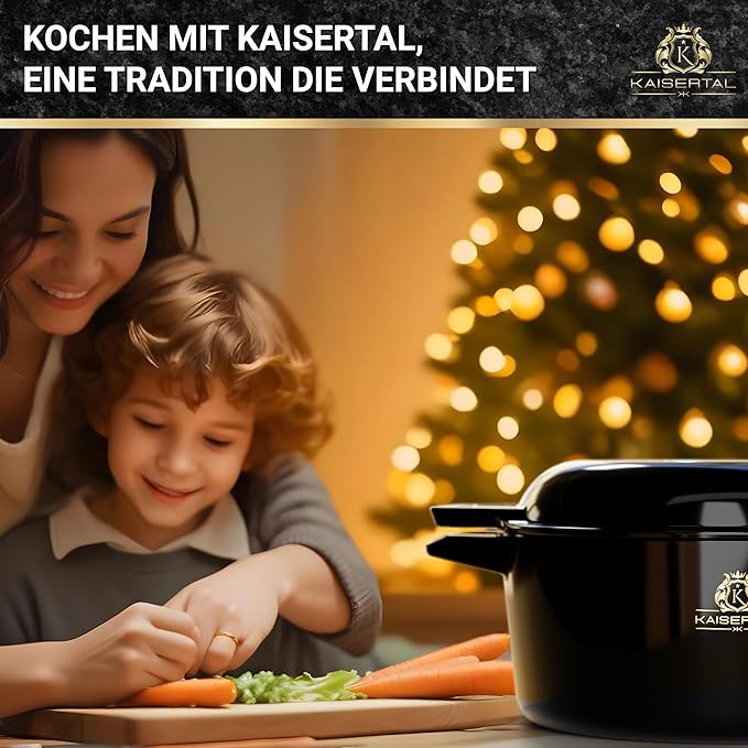 KAISERTAL Emaillierter Gusseisen Topf - 2-in-1 Schmortopf 26 cm mit Deckel 6,4 Liter von KAISERTAL