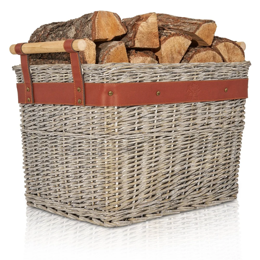 OAKAGE WillowWrap Holzkorb Weide - mit ausreißsicheren Holzgriffen - 50x40x35cm von OAKAGE