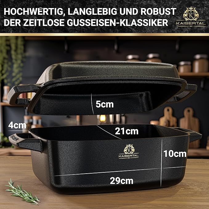 KAISERTAL Gusseisen Bräter 28 cm mit Deckel 6 Liter - Eingebrannt von KAISERTAL