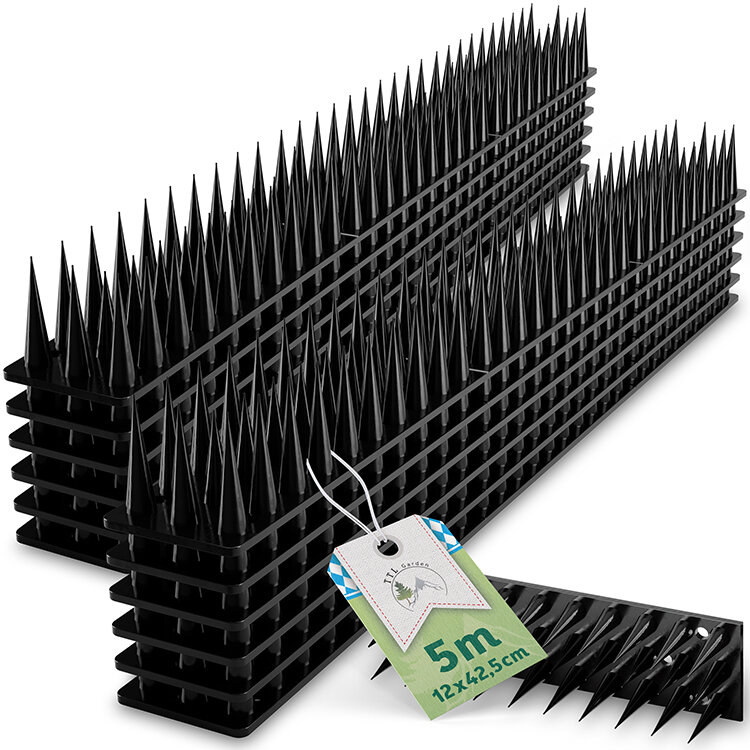 TTL Garden 20m Vogelabwehr Spikes Kunststoff schwarz - Taubenabwehr Vogelschreck - 48 Elemente a 42cm