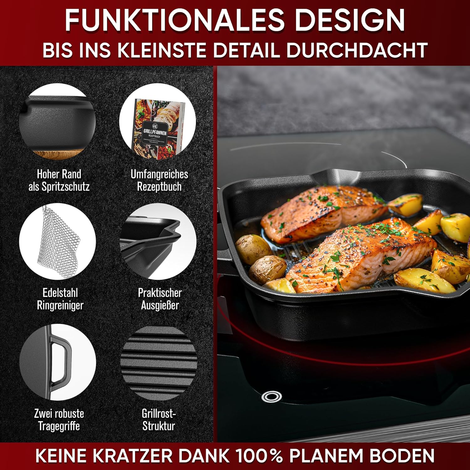 GUSSKÖNIG 26cm quadratische Gusseisenpfanne Pfanne Gusseisen - Grillpfanne Induktion von GUSSKÖNIG GUSSKÖNIG 26cm quadratische Gusseisenpfanne Pfanne Gusseisen - Grillpfanne Induktion von GUSSKÖNIG