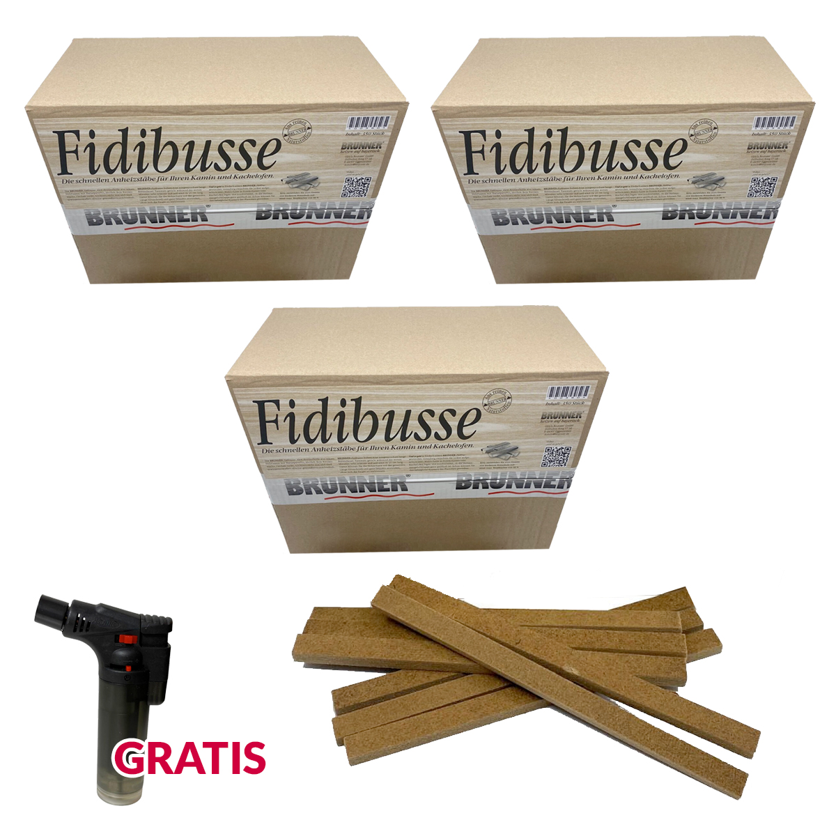 1050 Original Brunner Fidibusse Anzünder ~ 3x Großpackung von Brunner