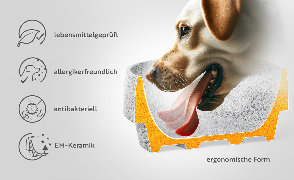 DENK Keramik Hundenapf L Granicium 2,1 Liter für Hunde mit langem Kopf | HLGR1