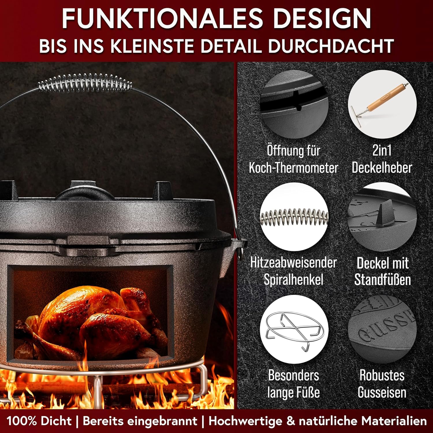 GUSSKÖNIG Dutch Oven Set 8-teilig - bereits eingebranntes Gusseisen Topf Set von GUSSKÖNIG GUSSKÖNIG Dutch Oven Set 8-teilig - bereits eingebranntes Gusseisen Topf Set von GUSSKÖNIG