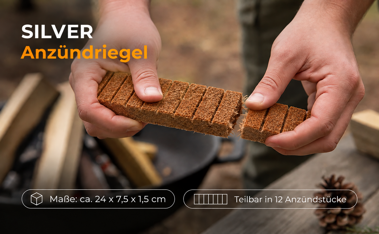12x SILVER Anzündriegel zum Abbrechen | 144 Anzündstücke | Kaminanzünder | Ofenanzünder | Grillanzünder von SILVER GmbH