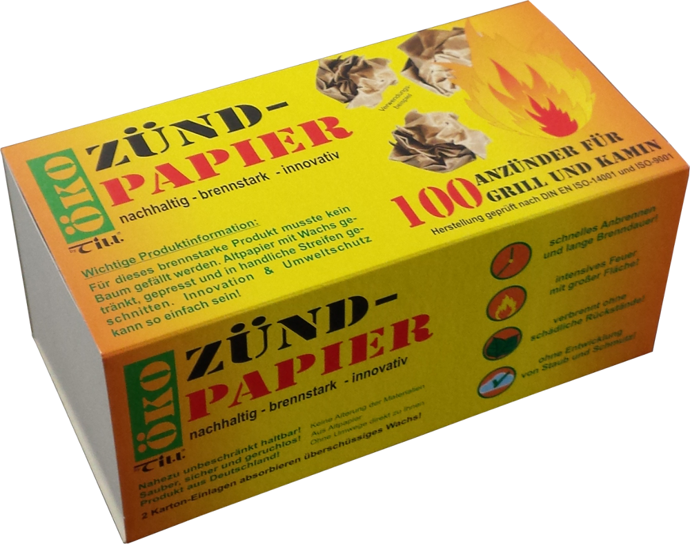 100x Zündpapier Feueranzünder für Grill & Kamin ~ Umweltfreundlich aus recyceltem Altpapier und Wach von Till