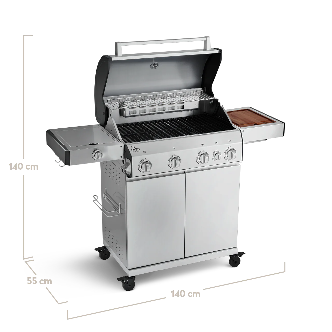 BURNHARD Big FRED Deluxe Gasgrill 4-Brenner in der Farbe Edelstahl mit Gusseisenrost von BURNHARD