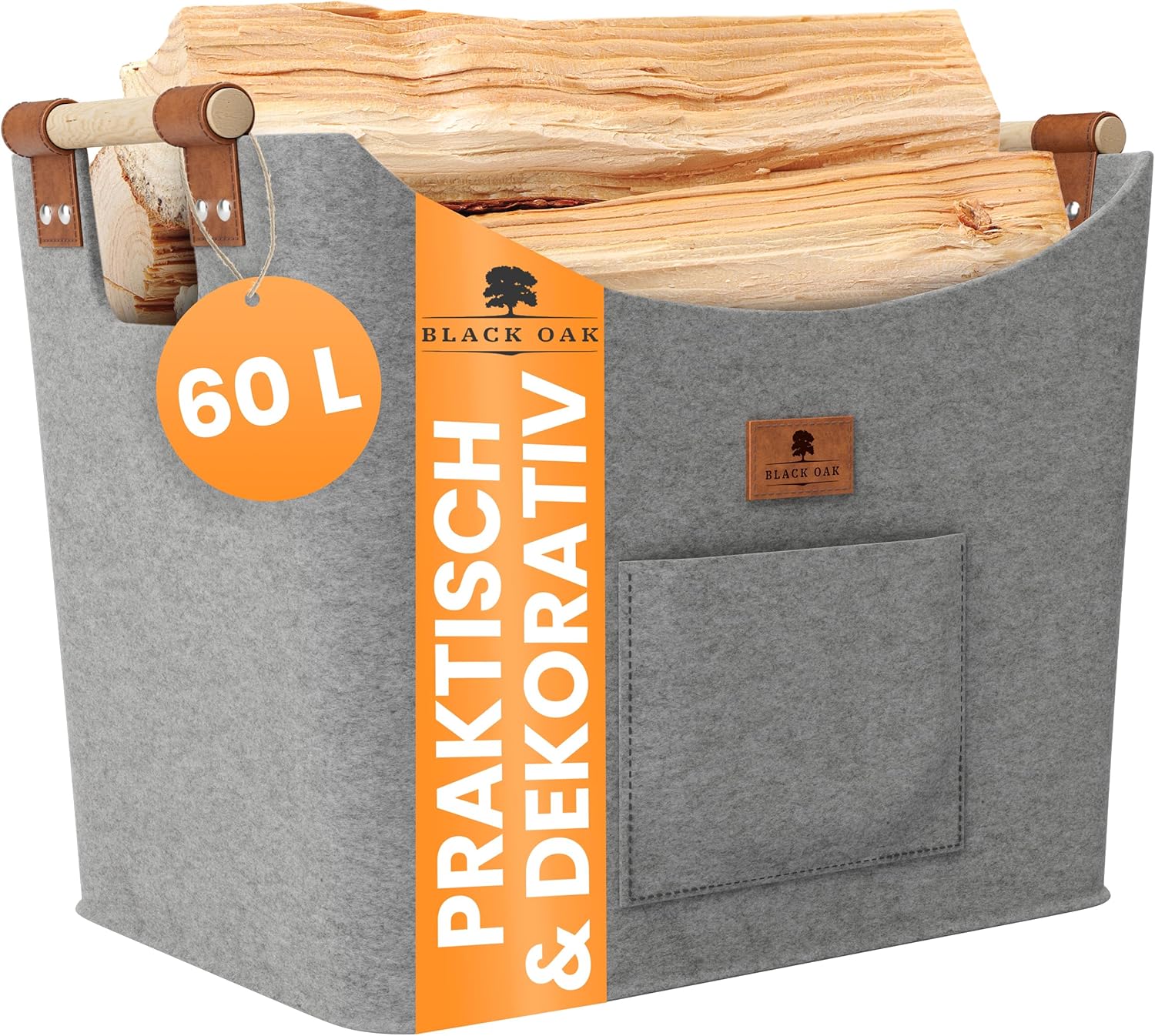 BLACK OAK Montana XL 60L Holzkorb aus Filz hellgrau von BLACK OAK