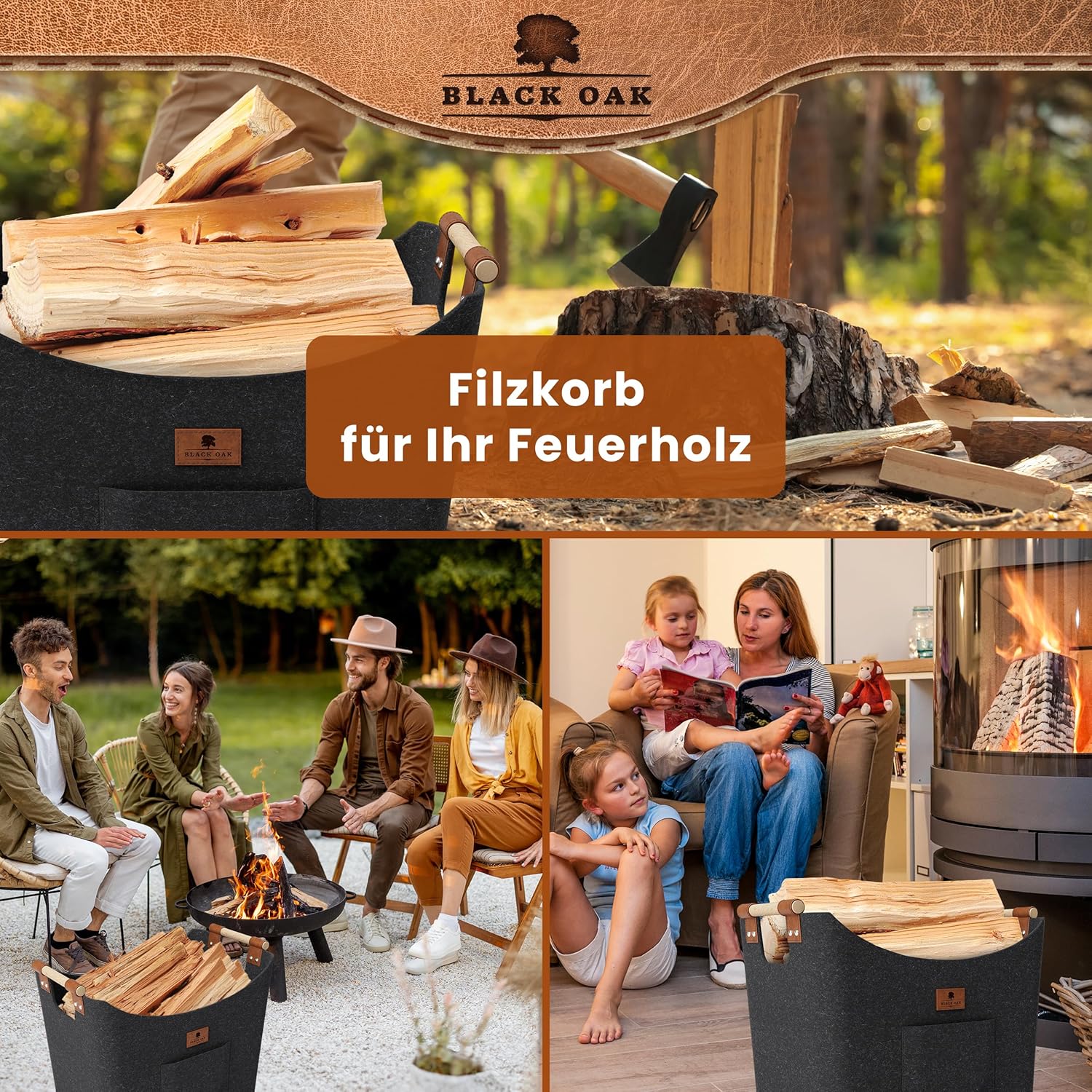 BLACK OAK Montana XL 60L Holzkorb aus Filz dunkelgrau von BLACK OAK