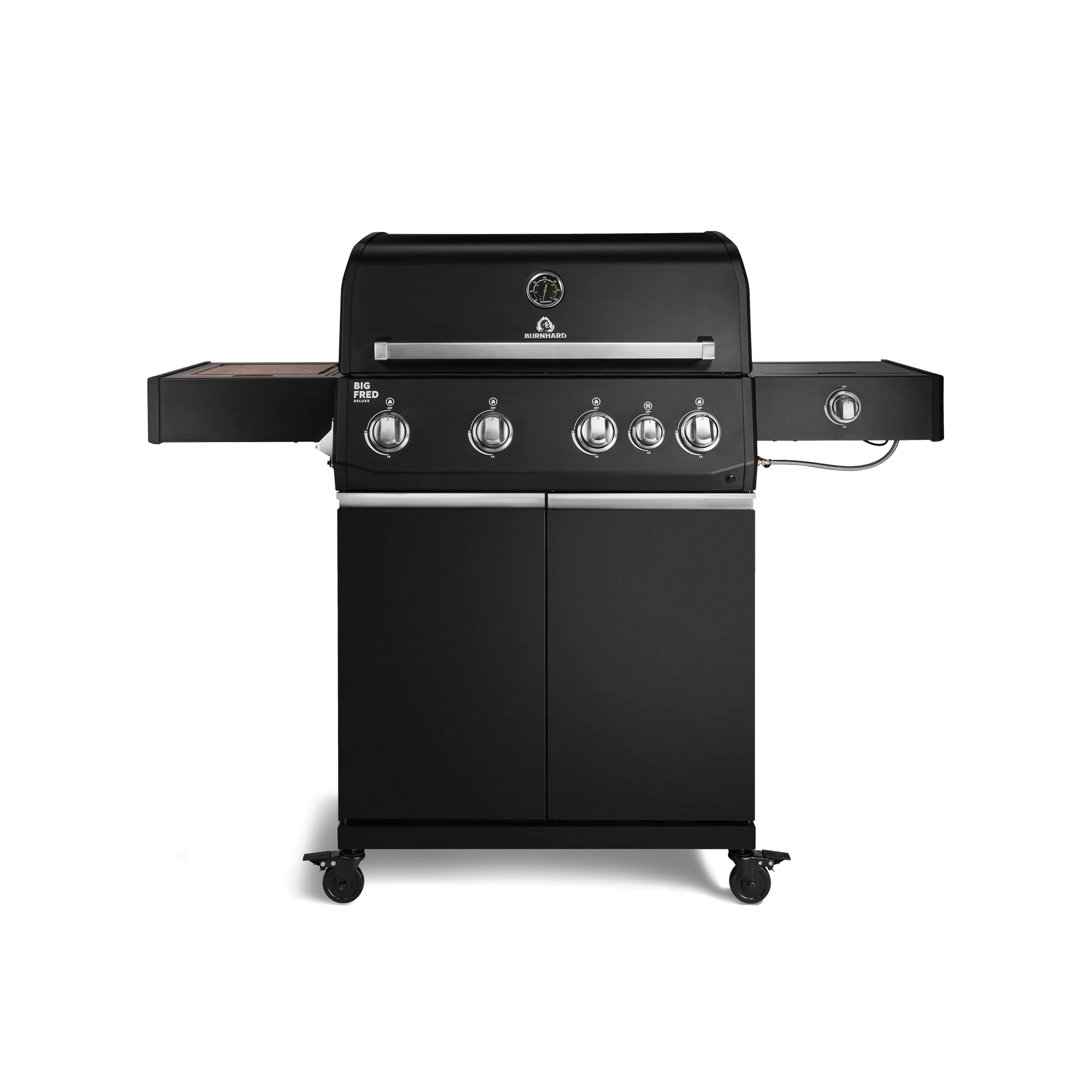 BURNHARD Big FRED Deluxe Gasgrill 4 Brenner Series 4 Black Edition mit Gusseisen Grillrost Maximale BBQ Power 21,2 kW Premium Ausstattung von BURNHARD