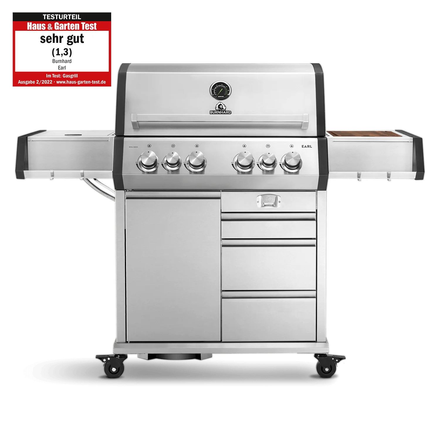 BURNHARD Big EARL Premium-Gasgrill 4-Brenner in der Farbe Edelstahl