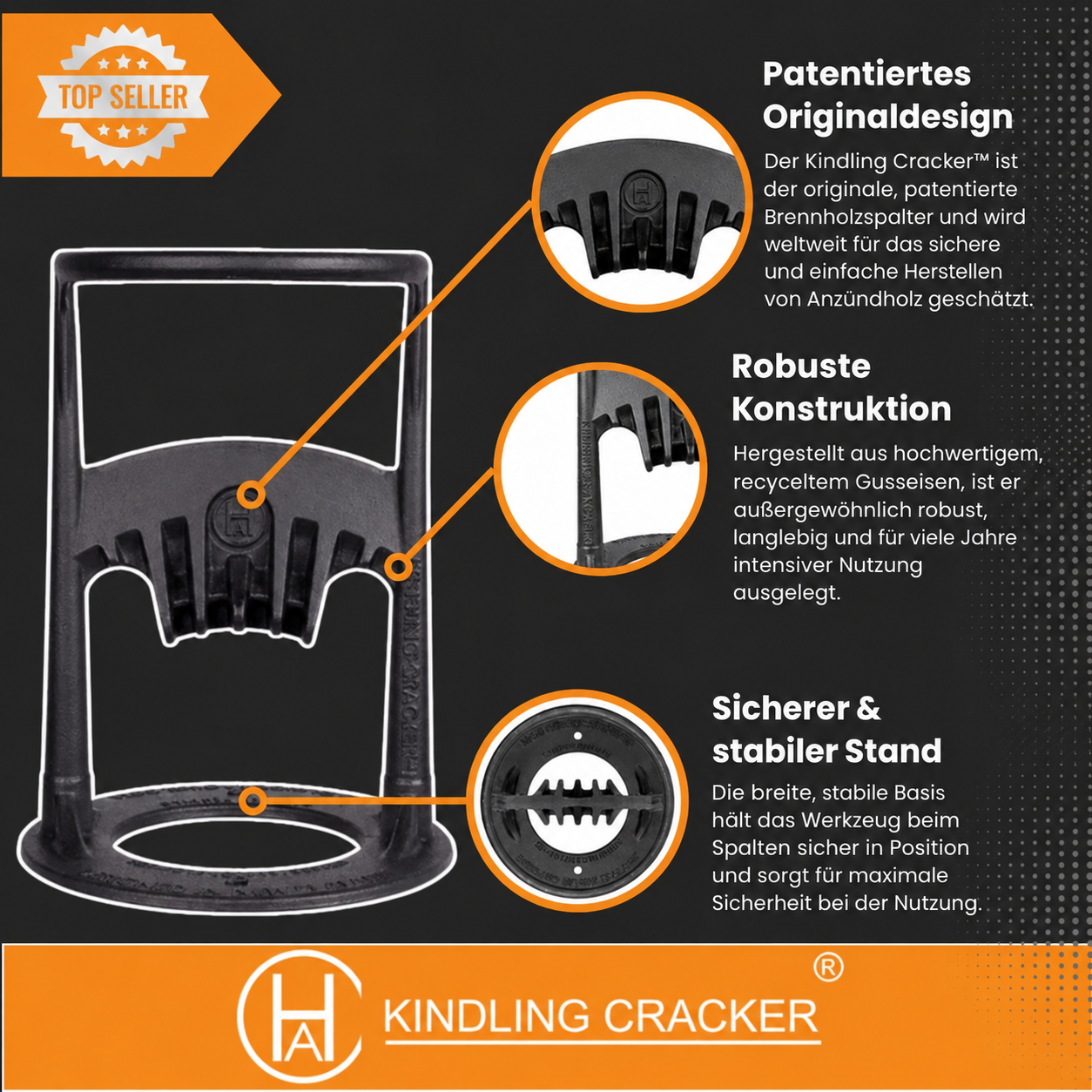 Holzspalter Kindling Cracker Original Premium-Set bis 16 cm Durchmesser von Fandango Fire Tools