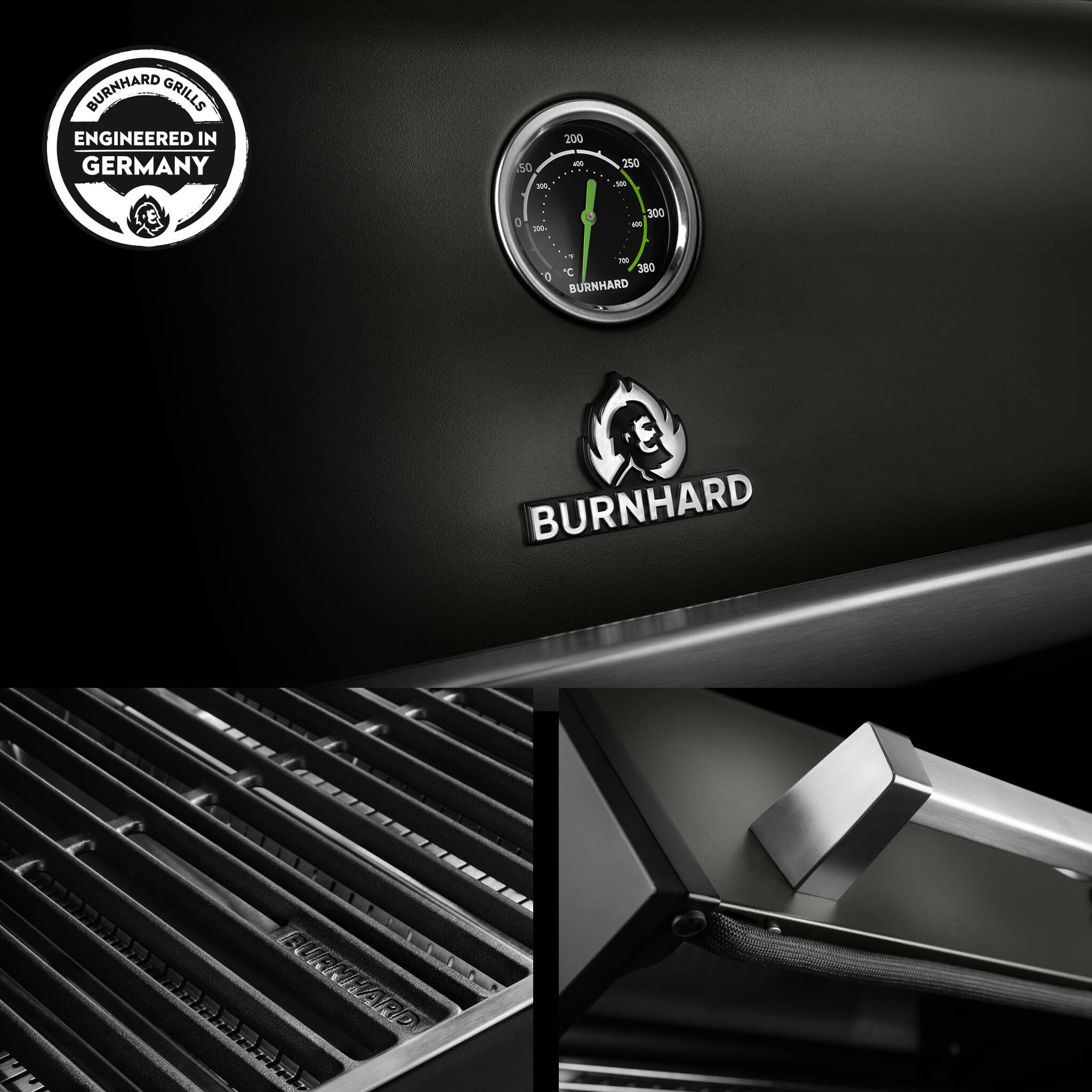 BURNHARD FRED Deluxe Gasgrill 3 Brenner Series 4 Green Edition mit Gusseisenrost Maximale BBQ Power modern nachhaltig von BURNHARD