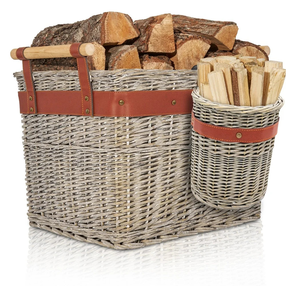 OAKAGE WillowWrap Holzkorb inkl. Zündholzkorb Weide - mit ausreißsicheren Holzgriffen - 50x40x35cm OAKAGE WillowWrap Holzkorb inkl. Zündholzkorb Weide - mit ausreißsicheren Holzgriffen - 50x40x35cm