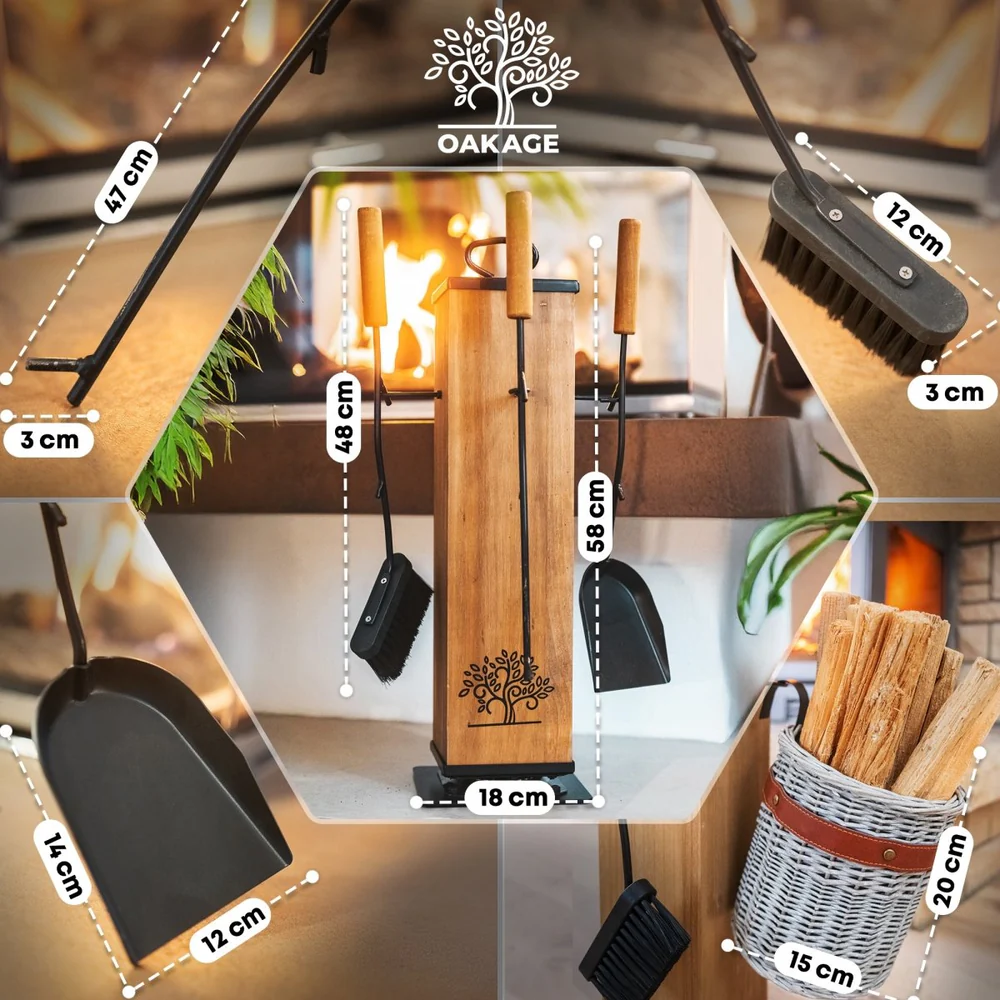 OAKAGE Kaminbesteck WillowWrap - Hochwertiges 5-teiliges Set aus Eiche & Stahl von OAKAGE