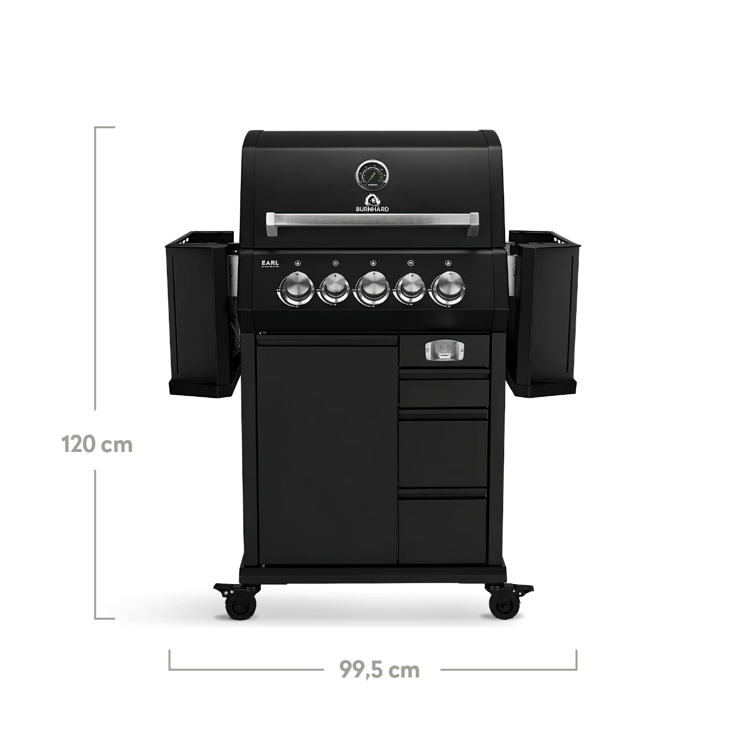 BURNHARD EARL Premium-Gasgrill 3-Brenner in der Farbe Schwarz mit Gusseisenrost von BURNHARD