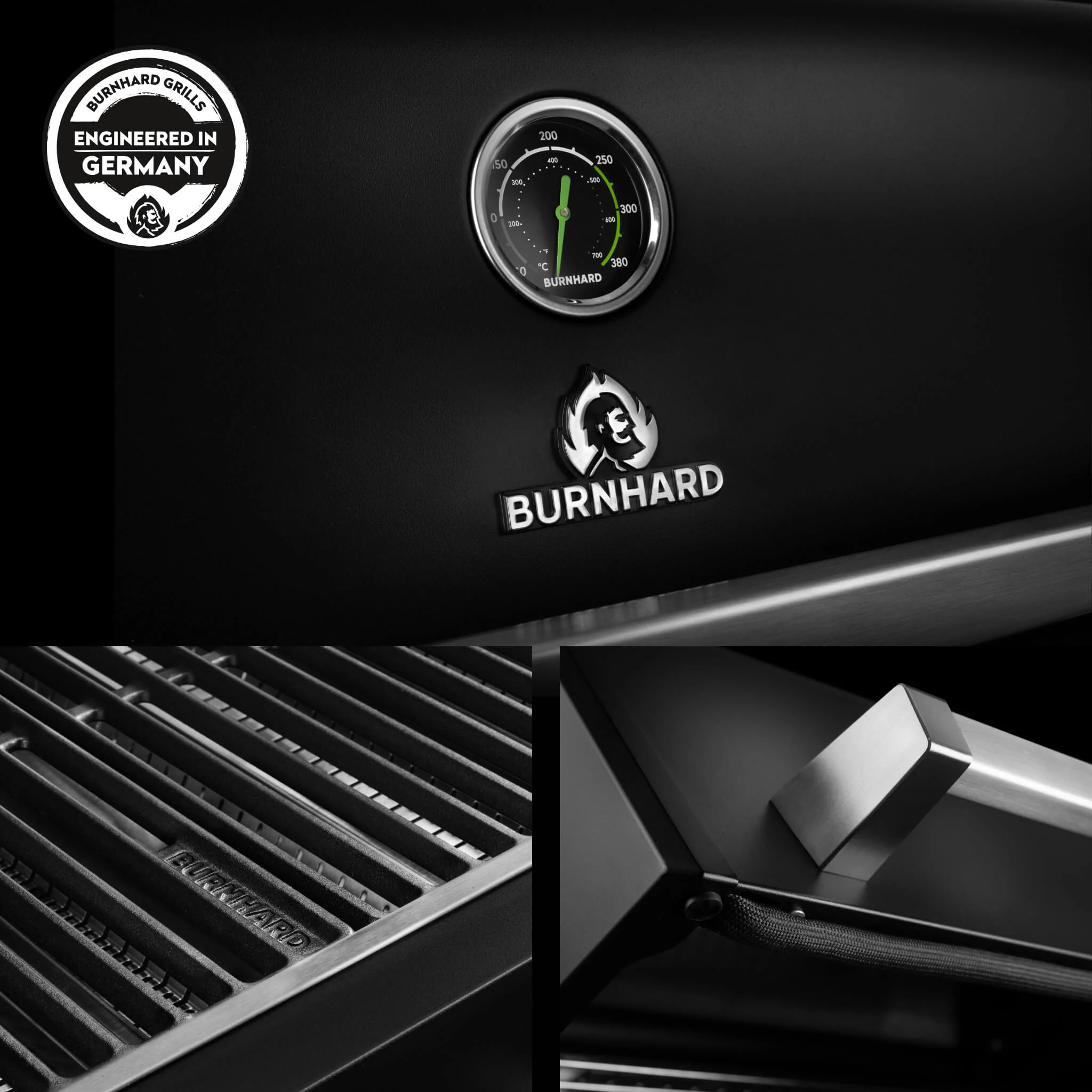 BURNHARD FRED Deluxe Gasgrill 3 Brenner Series 4 Black Edition mit Gusseisenrost Maximale BBQ Power vielseitig modern von BURNHARD