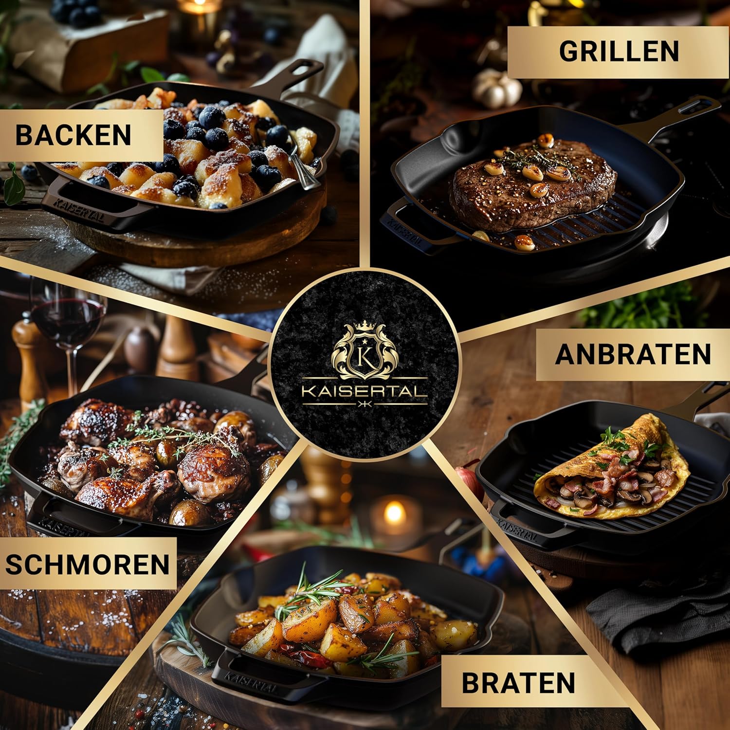 KAISERTAL Emaillierte Gusseisen Grillpfanne 27 cm mit Griff von KAISERTAL