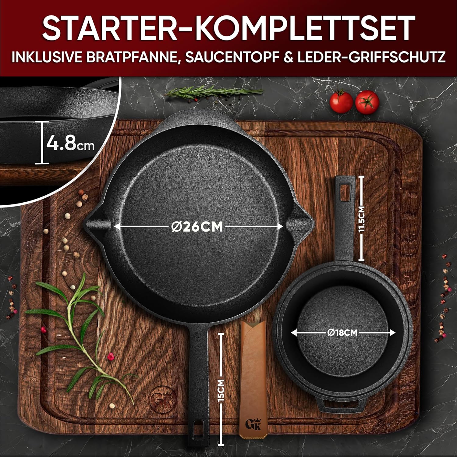 GUSSKÖNIG Dutch Oven Set 8-teilig - bereits eingebranntes Gusseisen Topf Set von GUSSKÖNIG GUSSKÖNIG Dutch Oven Set 8-teilig - bereits eingebranntes Gusseisen Topf Set von GUSSKÖNIG