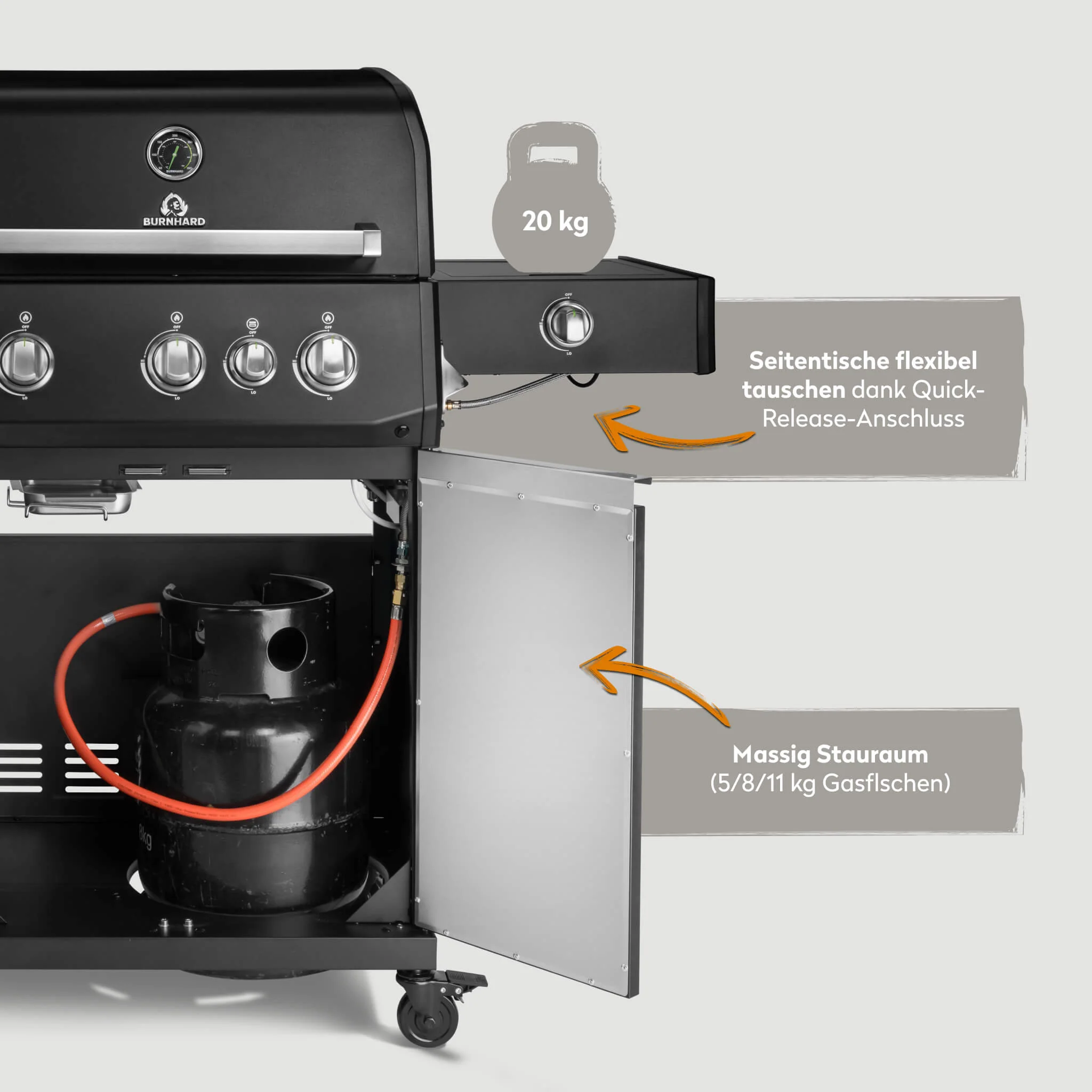 BURNHARD FRED Deluxe Gasgrill 3 Brenner Series 4 Black Edition mit Gusseisenrost Maximale BBQ Power vielseitig modern von BURNHARD