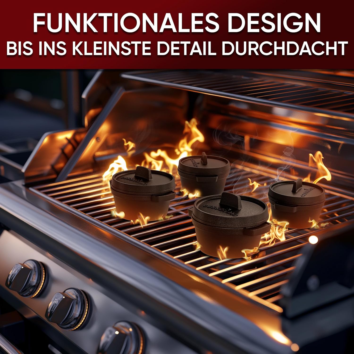 GUSSKÖNIG Dutch Oven Set Mini - 6x 250ml Gusseisen Mini Topf mit Deckel  von GUSSKÖNIG