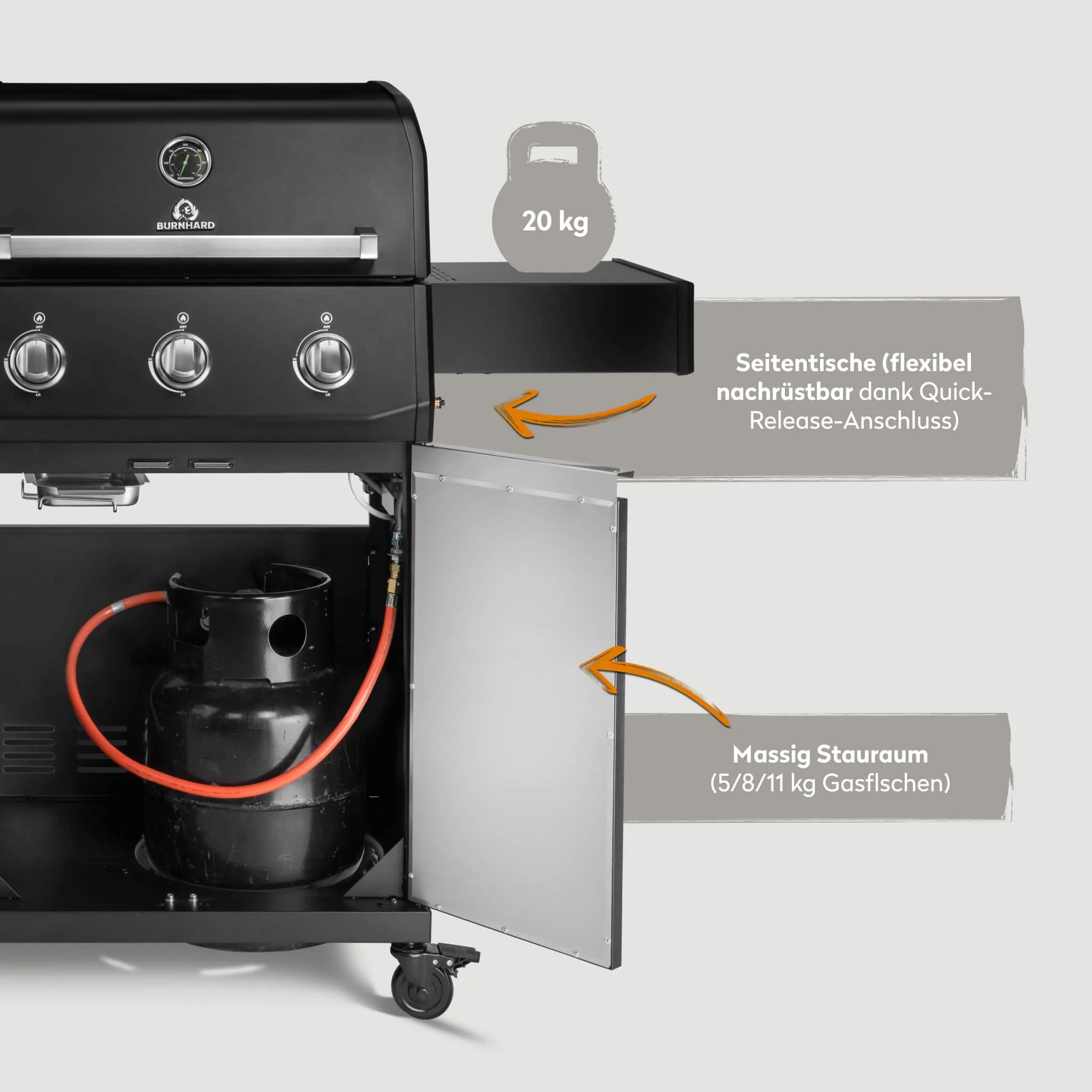 BURNHARD FRED Base Gasgrill 3 Brenner Series 4 Black Edition mit Gusseisenrost Kraftvoll vielseitig modern von BURNHARD