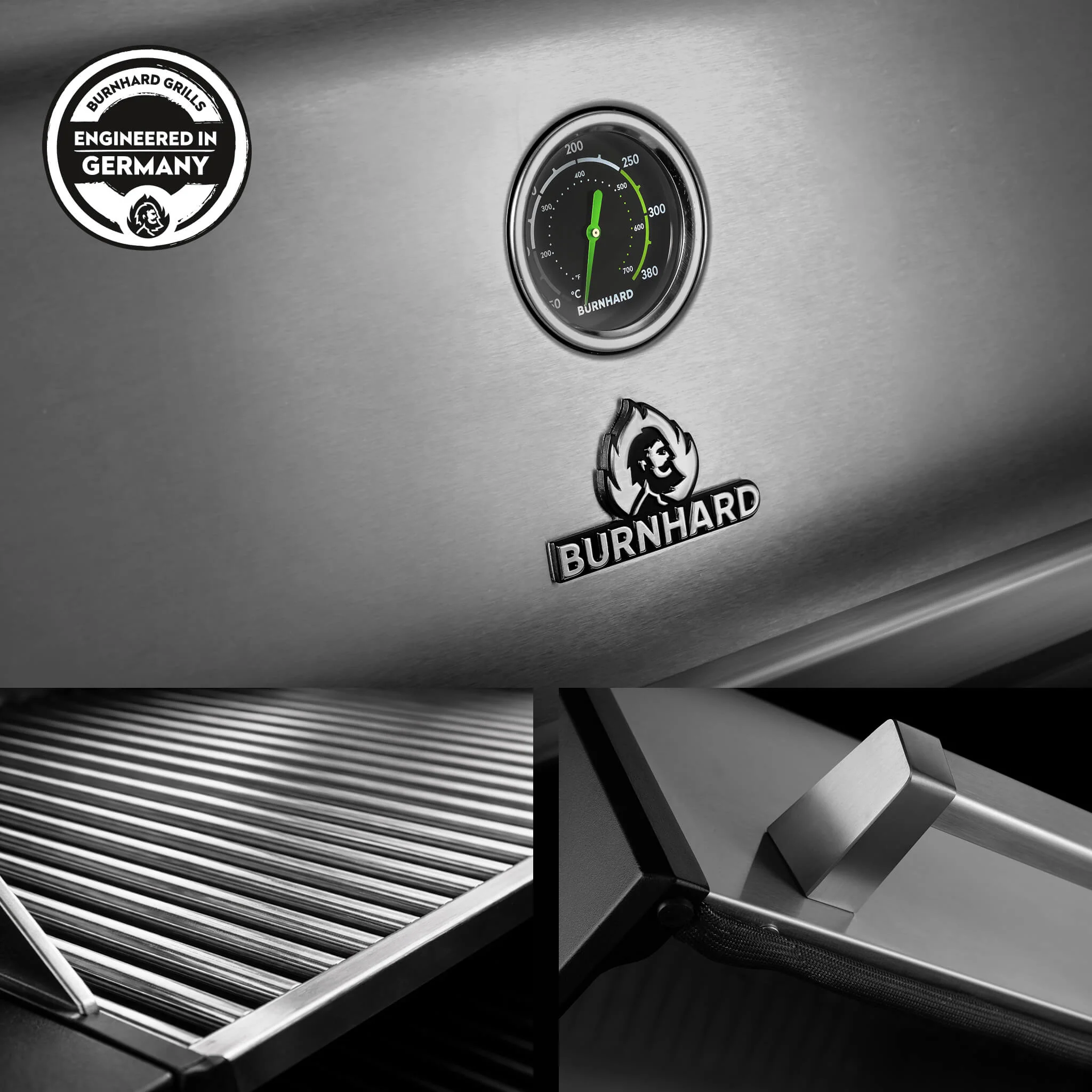 BURNHARD FRED Deluxe Plus Gasgrill 3 Brenner Series 4 Edelstahl Grill mit Edelstahl Grillrosten Maximale BBQ Power 20,95 kW Premium Ausstattung von BURNHARD