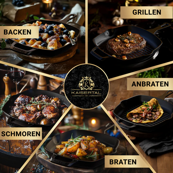 KAISERTAL Gusseisen Grillpfanne 27 cm Eingebrannt mit Griff von KAISERTAL