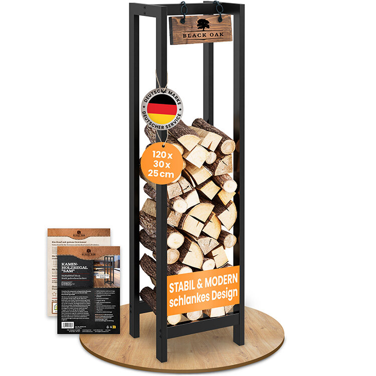 BLACK OAK Kaminholzregal Sam schwarz matt bis 200kg - 120 × 30 × 25 cm