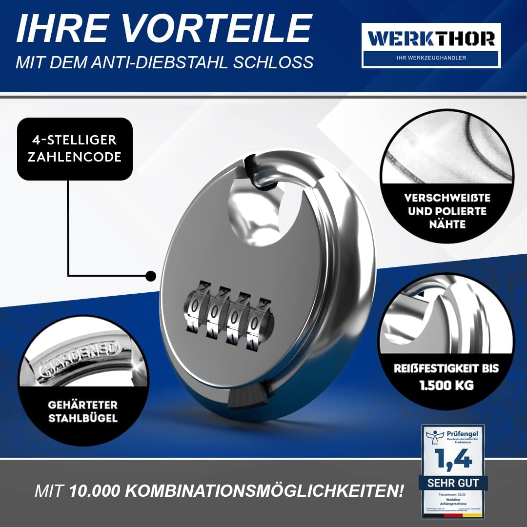 WERKTHOR Anhängerschloss | Kastenschloss | Diebstahlschutz | Schwarz mit Kombi-Schloss von WERKTHOR WERKTHOR Anhängerschloss | Kastenschloss | Diebstahlschutz | Schwarz mit Kombi-Schloss von WERKTHOR