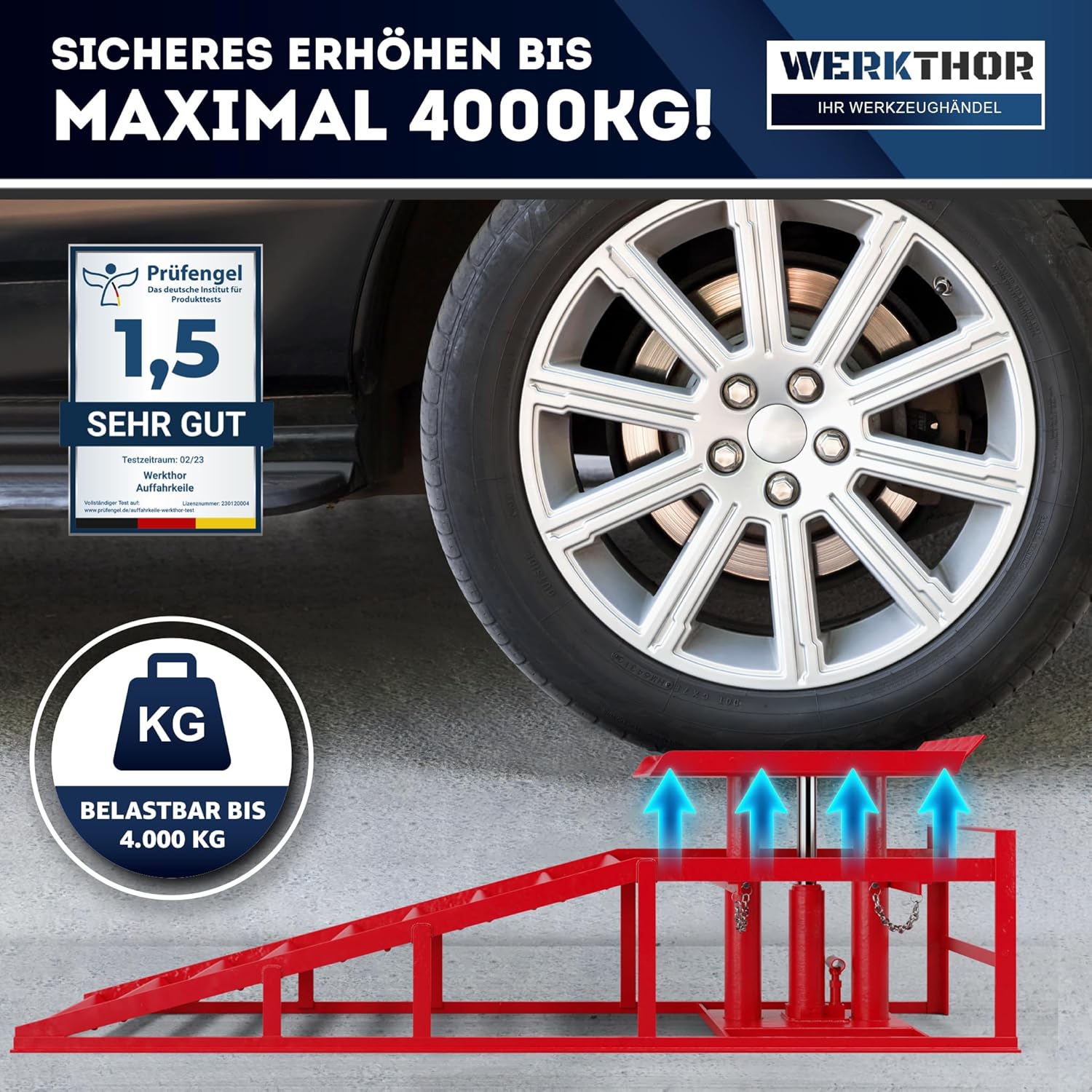 WERKTHOR Hydraulische Auffahrrampe PKW - 2er Set in Rot von WERKTHOR