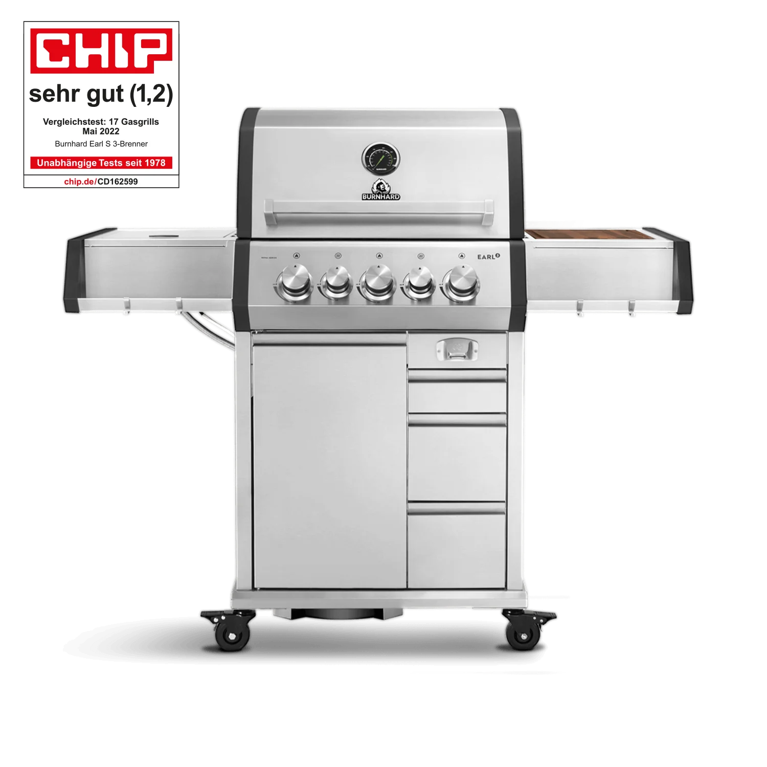 BURNHARD EARL Premium-Gasgrill 3-Brenner in der Farbe Edelstahl