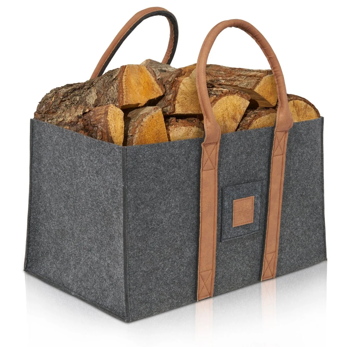 OAKAGE Holzkorb Filzshopper Dunkelgrau aus recyceltem Filz 33 x 50 x 30 cm von OAKAGE