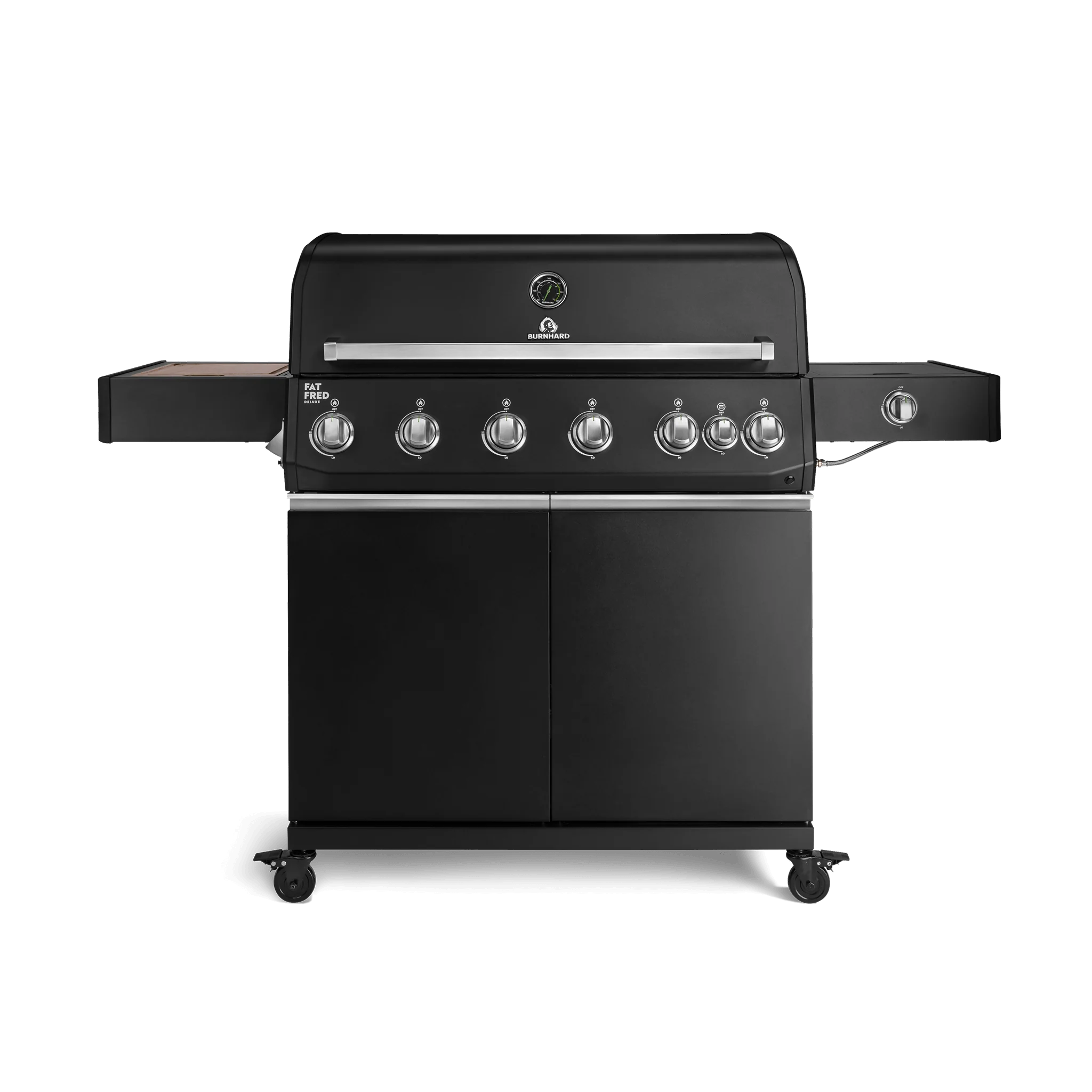 BURNHARD Fat FRED Deluxe Gasgrill 6 Brenner Series 4 Black Edition mit Gusseisen Grillrost Maximale BBQ Power 27,2 kW XXL Grillfläche