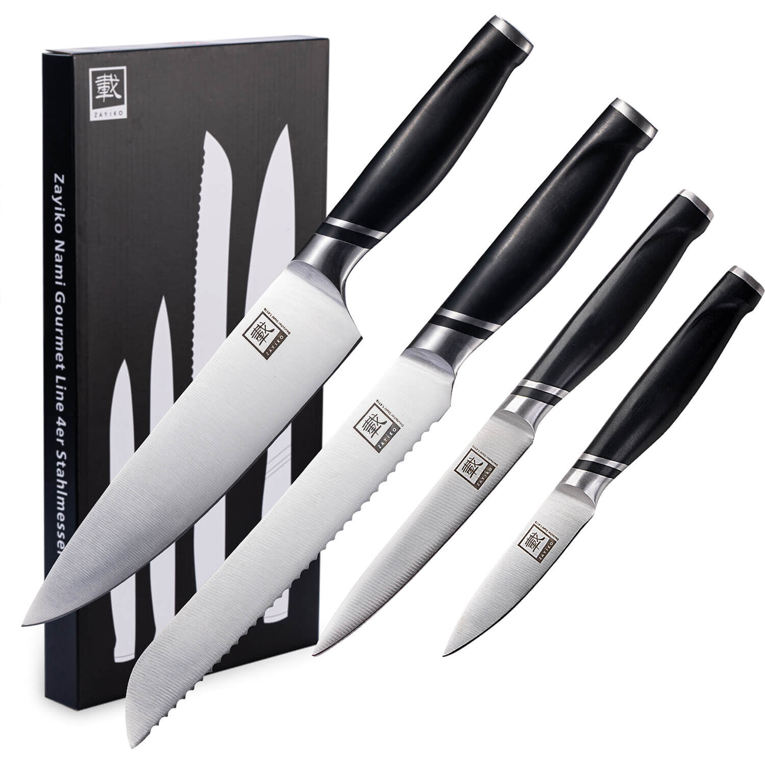 Zayiko NAMI Serie 4er Messer-Set 8,50 cm bis 20,50 cm | Deutscher Edelstahl | Ergonomischer ABS Grif von Zayiko