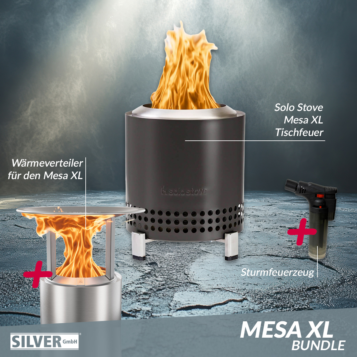Solo Stove Mesa XL Tischfeuer Ø 17,8cm Tischkamin Outdoor Ash / Anthrazit & Mesa XL Wärmeverteiler von Solo Stove