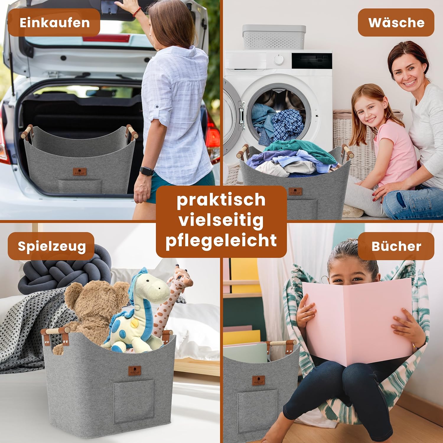 BLACK OAK Montana XL 60L Holzkorb aus Filz hellgrau von BLACK OAK