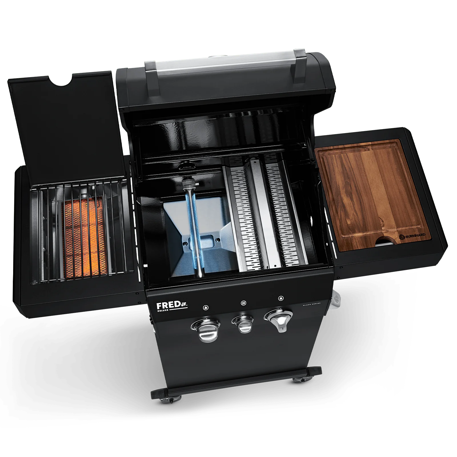 BURNHARD FRED Jr. Deluxe Gasgrill 2-Brenner in der Farbe Schwarz mit Gusseisenrost von BURNHARD