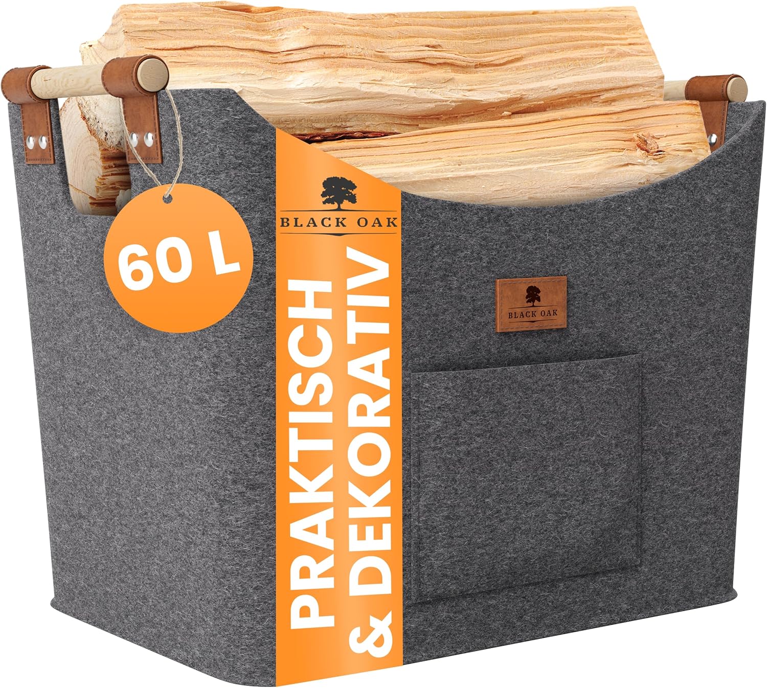 BLACK OAK Montana XL 60L Holzkorb aus Filz grau von BLACK OAK