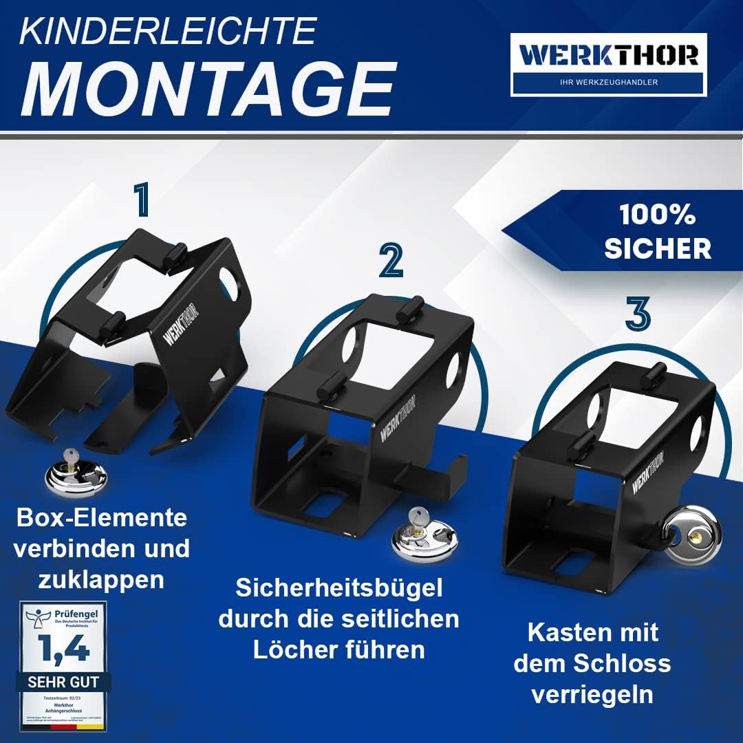 WERKTHOR Anhängerschloss | Kastenschloss | Diebstahlschutz | Schwarz mit Schlüssel Schloß von WERKTHOR WERKTHOR Anhängerschloss | Kastenschloss | Diebstahlschutz | Schwarz mit Schlüssel Schloß von WERKTHOR